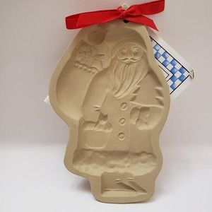 Brown Bag Cookie Mold Santa 1983 Hill Design Stoneware Christmas Recipe Book New